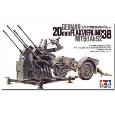 Tamiya 35091 1:35 20mm Flakvierling 38 with Sd.Ah.52 Trailer